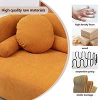 Canapé modulaire 3 places moderne en tissu velours orange, structure en bois massif, rembourrage en mousse haute densité, pour salon