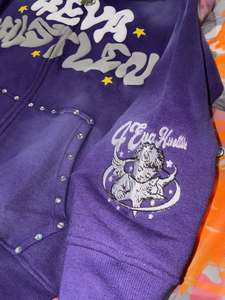 Ventes en gros de sweats à capuche pour femmes, streetwear d'hiver, personnalisés, en coton délavé au soleil, doublés de polaire, imprimés, avec pierres précieuses en cristal, fermeture éclair - Product Image 4