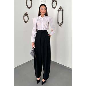 <b>Black</b> Pleated <b>Satin</b> <b>Trousers</b> - <b>Black</b> - Product Image 1