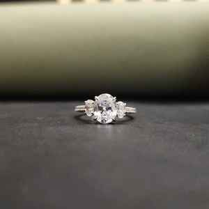Luxury Three Stone Elegant Oval Cut Moissanite Engagement Ring In 18KT Solid Gold Unique Design for <b>Your</b> <b>Loved</b> One - Product Image 2