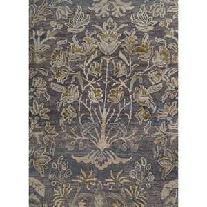 Tapis en laine et soie noué à la main Aurora Blue AKWS-13035, motif floral abstrait, pour la maison, la voiture, couloir, design patchwork pour salon - Product Image 3