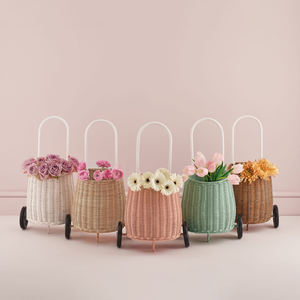 Wholesale Handwoven Eco Friendly Rattan Laundry <b>Luggage</b> pink Sets 3 Pieces of <b>Wheeled</b> Trolley Strap Bag and Basket - Product Image 5