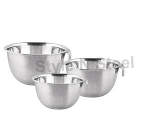 Tazón de medición Juego de 3 piezas con mango de color plateado Juego de tazón de medición aislado de 3 piezas de acero inoxidable - Product Image 1