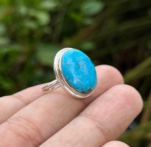 Plata de ley turquesa piedra preciosa hecha a mano minimalista Gran Piedra anillo joyería de plata regalo perfecto tamaño personalizado - Product Image 3