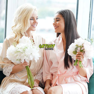 Haute qualité broderie lettre mariée Satin peignoir et demoiselle d'honneur Robes de soie femmes robe de mariée robe de mariée - Product Image 5