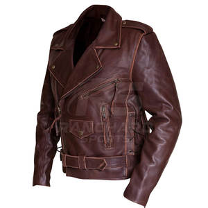Veste de moto slim fit pour motard, veste en cuir de moto pour homme, style vintage, poches zippées - Product Image 2