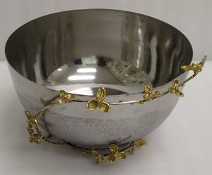 Cuenco grande para servir con diseño de flores para el hogar, Hotel, restaurante y vajilla, cuencos para servir de latón y acero de Color plateado y dorado - Product Image 4