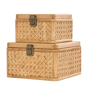 ชุดตะกร้า 2 ใบ พร้อมตะกร้าเก็บของหวายทำมือ ขายส่ง เป็นมิตรกับสิ่งแวดล้อม ผลิตในเวียดนาม - Product Image 1