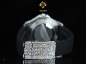 Reloj de Lujo Hecho a Mano con Diamantes de Moissanita Unisex, Calidad Premium, Esfera Redonda, Semi-Engastado, Pantalla Analógica, Correa de Goma - Product Image 6