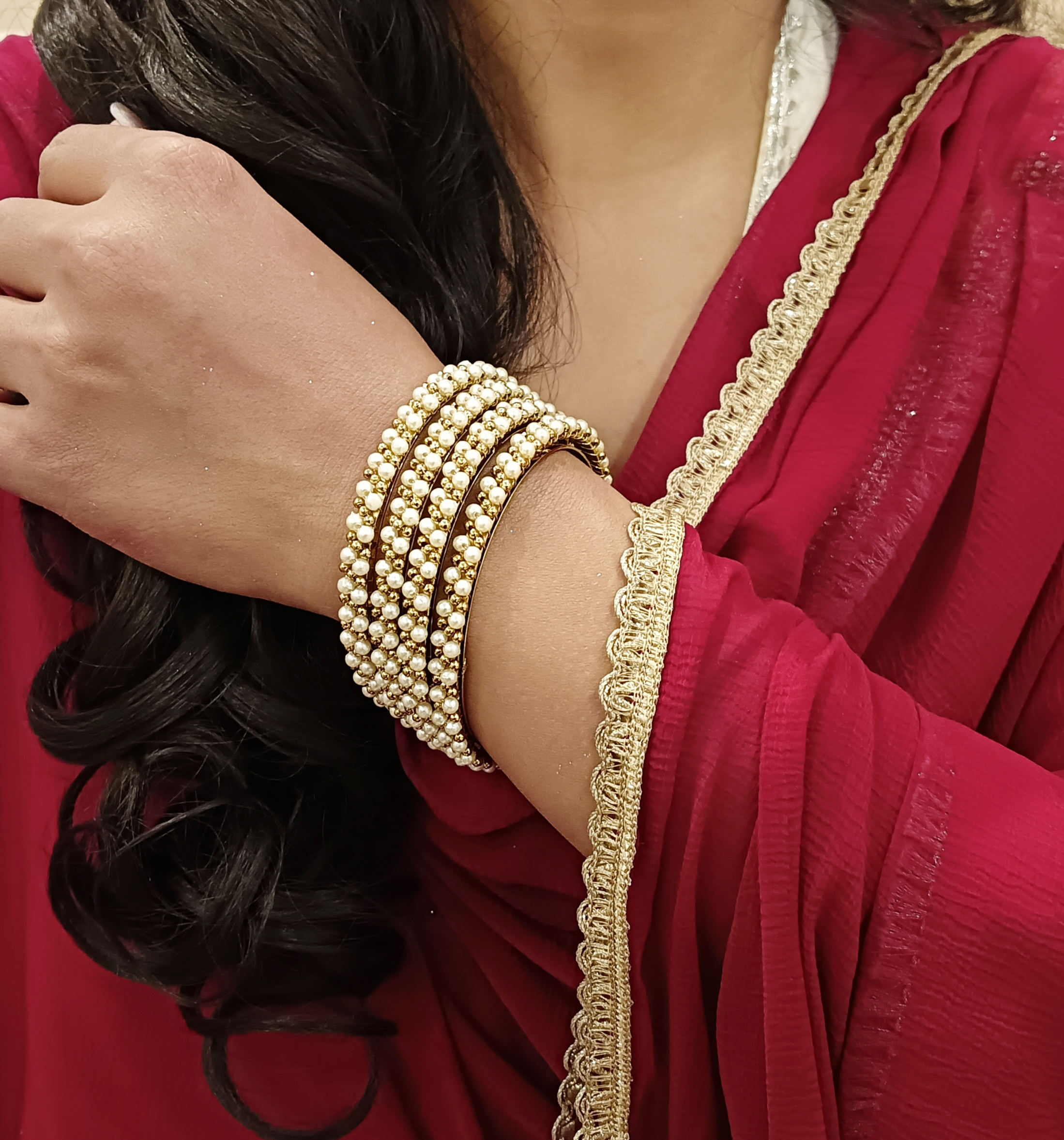 Ensemble de bracelets indiens pour femmes Fausses perles en métal