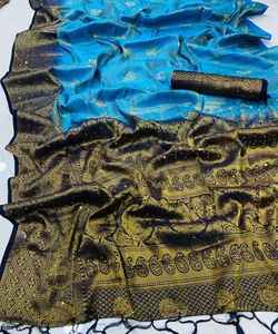 Sari en soie de coton Banarasi prêt à porter, broderie traditionnelle, soie de georgette, vêtements de fête indiens, vêtements de mariage, prix de gros pour femmes - Product Image 6