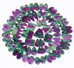 100% rubí Natural en par de zoisita, par de cabujones de piedras preciosas sueltas, piedras preciosas sueltas de alta calidad para usar en la fabricación de joyas - Product Image 3