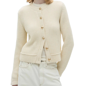 Custom High Quality 100% Cotton Oversized Feather <b>Knitted</b> <b>Chunky</b> <b>Knitted</b> Breathable 300g Winter Front <b>Cardigan</b> Sweater <b>Women</b> - Product Image 2