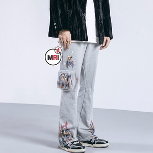 Custom French Terry <b>Men</b> Printed baggy Sweatpants front pocket style Straight flare <b>elastic</b> Waist wide leg Casual <b>men's</b> <b>trousers</b> - Product Image 5