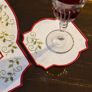 Posavasos Navideño con Bordado Floral de Campanas, 15 cm, Resistente a las Manchas, Tapete Festivo para Bebidas con Diseño Decorativo - Product Image 1