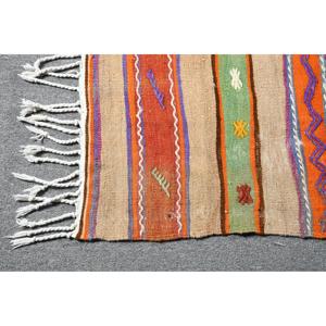 Alfombra Turca Vintage de 3.8x7.4 pies, Alfombra de Lana Naranja Kilim - Product Image 5