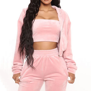 Ensemble pantalon 2 pièces pour femmes minces et sexy, ensemble 2 pièces sexy à manches longues pour l'hiver, hauts courts en velours, survêtements en velours pour femmes - Product Image 2