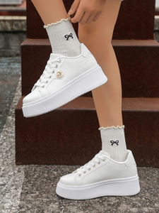 Zapatos casuales de moda para mujer para caminar con suela gruesa Forro de malla Parte superior de cuero-Diseño versátil de zapatos náuticos - Product Image 6