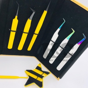 Nuevas pinzas amarillas Pinzas de extensión de pestañas Mango de agarre de diamante Pinzas personalizadas de acero inoxidable Logotipo personalizado Oferta visón - Product Image 2
