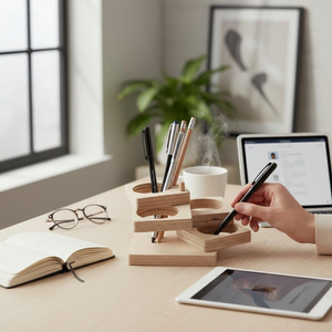 Portalápices Redondo de Madera y Resina de Diseño Minimalista, Organizador de Escritorio Duradero de Primera Calidad para Oficina Moderna, Hogar, Estudio y Uso en Hoteles - Product Image 3