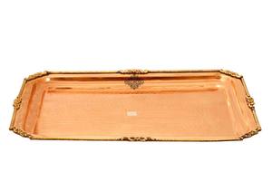 Plateau rectangulaire martelé en cuivre IndianArtVilla avec motif de semis-14.96 pouces, vaisselle de service pour hôtel et restaurant à domicile - Product Image 2