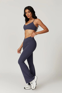 Wholesale Custom Logo 2 Piece Set Women Sports Bra & High Waist <b>Flare</b> <b>Leggings</b> Set Navy High Impact Gym Wear Yoga Women's Sets - Product Image 3