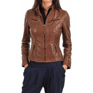 Mujeres Biker Venta al por mayor chaqueta de cuero genuino de piel de oveja de manga larga de moda de cuero de vaca mujeres biker chaqueta de cuero - Product Image 5