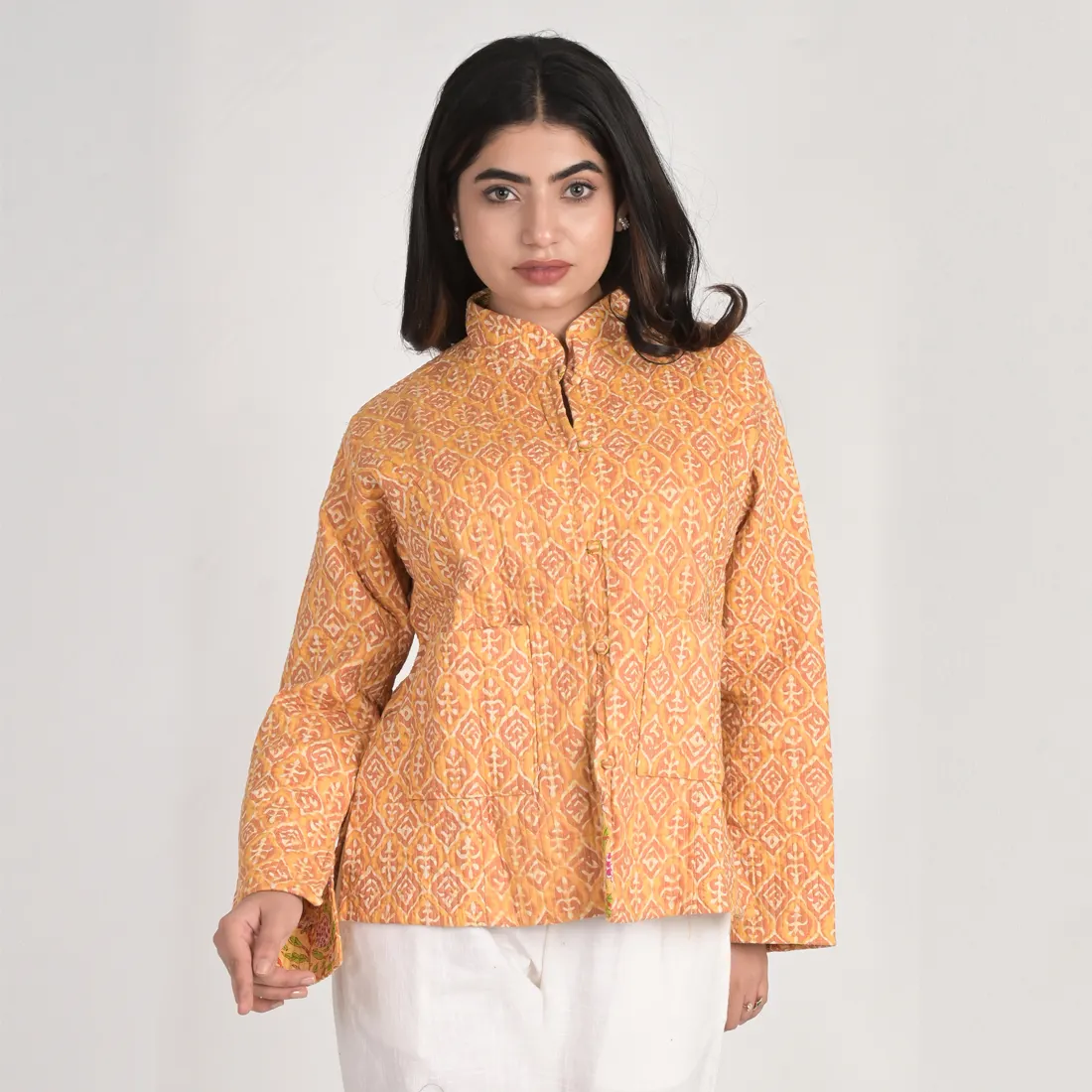 Jaipuri Printed Cotton Kantha Full Sleeves Quilted Jacket Handmade Reversible Indian Kantha Jackets