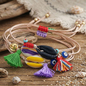 <span class=keywords><strong>Bracelet</strong></span> en coquillage de cowrie, bijoux de plage d'été Go2boho, charme en pompon coloré, <span class=keywords><strong>bracelet</strong></span> en corde tressée avec œil maléfique - Product Image 3