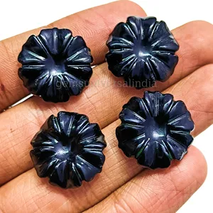 Bestselling Black Onyx Flower Shape Gemstone, Natural Onyx Carved Beads Gemstone for Jewelry Making Hand Carved Onyx Charm, 20MM
