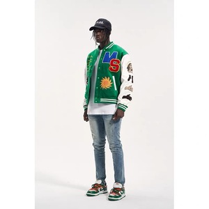 Wholesale Embroidery Patch Green Color Leather Sleeve Male College <b>Jacket</b> Letterman Varsity <b>Jackets</b> for Men - Product Image 3