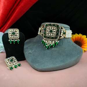 Juego de Gargantilla de trabajo con perlas de piedra moissanita india de alta calidad, elegancia moderna con abalorio victoriano clásico hecho de latón duradero - Product Image 2