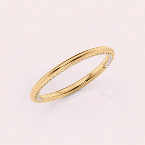 IGI Certified Lab Grown Round Diamond Hidden Pave Wedding Band 9K Rose / White & Yellow Gold Slim Diamond <b>Ring</b> - Product Image 3