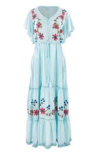 Dernière robe longue et élégante de luxe pour femmes avec volant, manches courtes, taille naturelle tissée écologique - Product Image 2