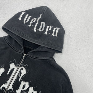 เสื้อครอปซิป280gsm ผู้ชายผ้าปักลายวินเทจผ้าซักกรด100% บ็อกซี่สำหรับฤดูหนาวผลิตตามสั่ง - Product Image 4