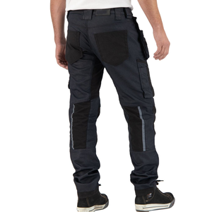 Pantalones DE TRABAJO elásticos con revestimiento azul oscuro para hombre Casual Button Fly Lona duradera con bolsillos para herramientas para taller de reparación Fábrica - Product Image 2