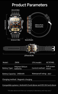 <span class=keywords><strong>Nouvelle</strong></span> montre connectée Zw96 2026 avec batterie grande capacité 1400 mAh, lampe torche LED multiple, suivi de santé et appels sans fil pour les sports de plein air - Product Image 6