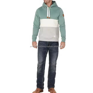 Sweat-shirts pour hommes à prix de gros, patchwork et logo personnalisés, dentelle épaisse en corde, panneau vert menthe, blanc et gris, trois couleurs - Product Image 3