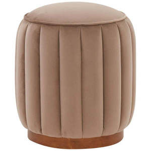 Pouf Rotondo Contemporaneo Sherrie Brown con Trapuntatura a Canale, in Velluto e Metallo, con Contenitore Portatile per Soggiorno o Camera da Letto - Product Image 1
