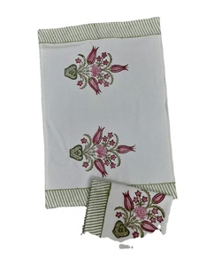 Juego de 6 servilletas y 6 tapetes florales de algodón indio con estampado de bloques de mano, 6 servilletas y 6 alfombrillas - Product Image 4