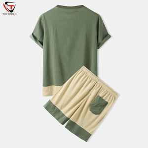 2025 <b>Men's</b> Two-Piece Summer <b>Loungewear</b> Sets Quick Dry Breathable <b>Short</b> Sleeve Outfit Contrast Colors Solid Pattern Eco-Friendly - Product Image 2