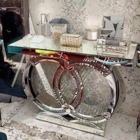 Vente en gros de meubles de maison pratiques Table console en pierre frittée à structure métallique en acier inoxydable avec miroir moderne Table de porche