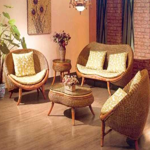 ชุดโซฟาหวายสีเบจ5ที่นั่งสำหรับใช้ในร่มหรือที่สวนลานของบ้านโรงแรม - Product Image 1