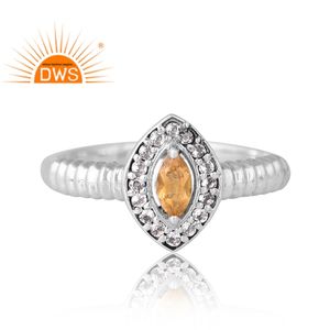 แหวนพลอยแพลเลเดียมชุบสีเงินและพลอยบุษราคัมสีขาวธรรมชาติผลิตตามแบบ - Product Image 3