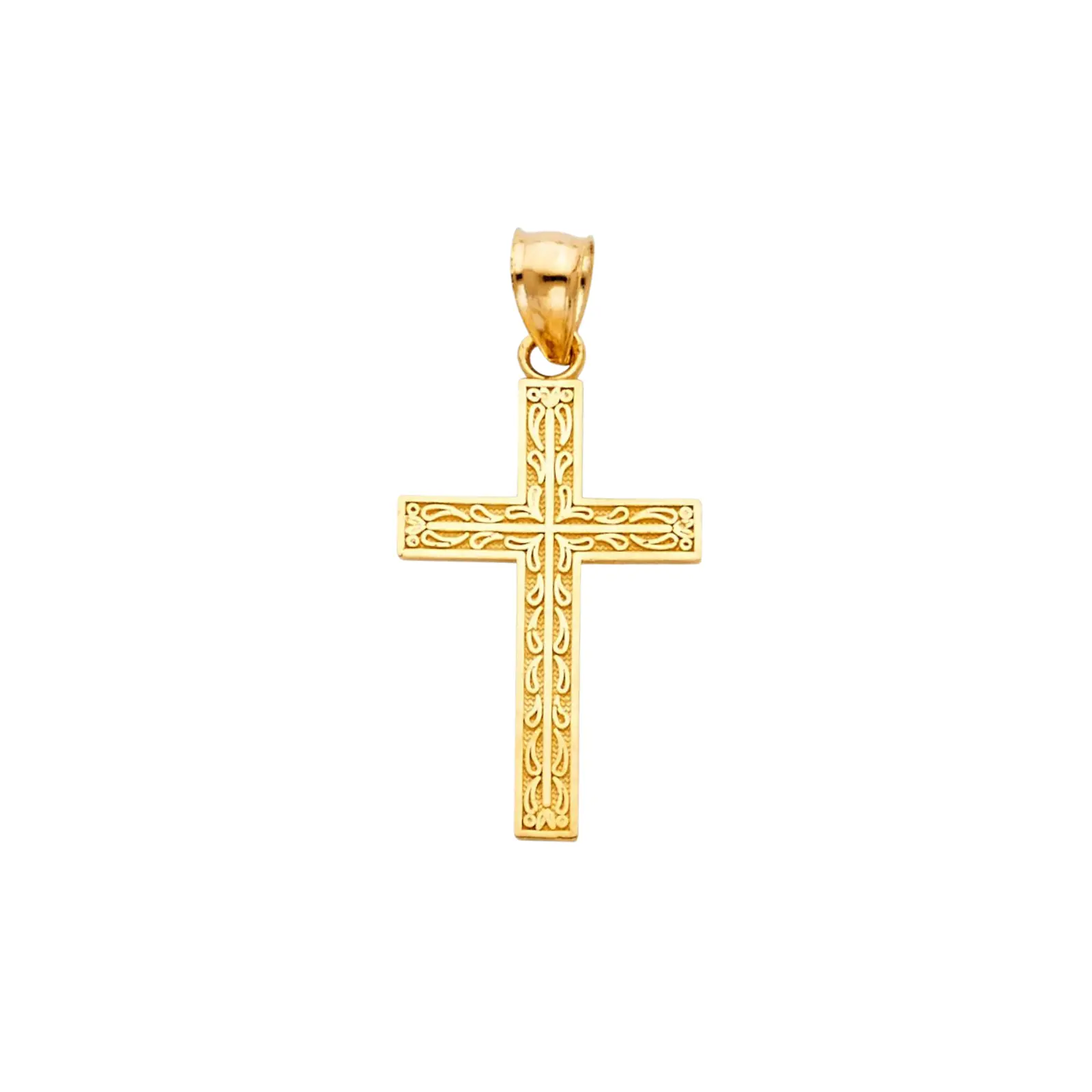 14K Geel Gouden Kruis Met Getextureerde Rand Ontwerp Charme Zirkoon Religieuze Aangepaste Sieraden
