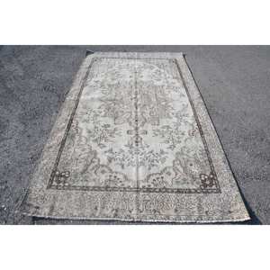 Tapis Vintage en Laine Fait à la Main 5.3X8.9 pieds Grande Surface Rectangle Beige Marron Patchwork Motif 10mm Latex pour Couloir Chambre Décor - Product Image 1