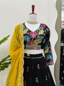 Haute Qualité Noir Designer Ethnique Dernière Georgette Séquence Travail Lehenga Choli Dupatta Party Wear-Prix de gros - Product Image 2