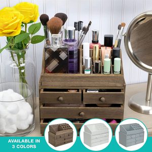 Organizador de maquillaje de madera de 2 piezas-9,5x5,5x8 pulgadas-4 cajones; 16 compartimentos - Product Image 5