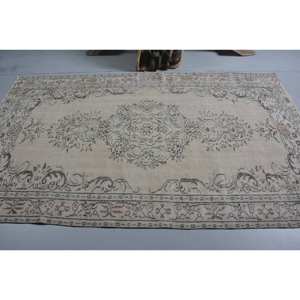 พรมตุรกีวินเทจคลาสสิก5.3 x 8.6ft ผ้าขนแกะทรงสี่เหลี่ยมผืนผ้าดีไซน์เย็บปะต่อสีน้ำตาลเบจ - Product Image 3