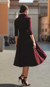Robe midi vintage bordeaux élégante, robe évasée d'automne, robe de cocktail cintrée, robe de soirée et de dîner, le Bordeaux - Product Image 3